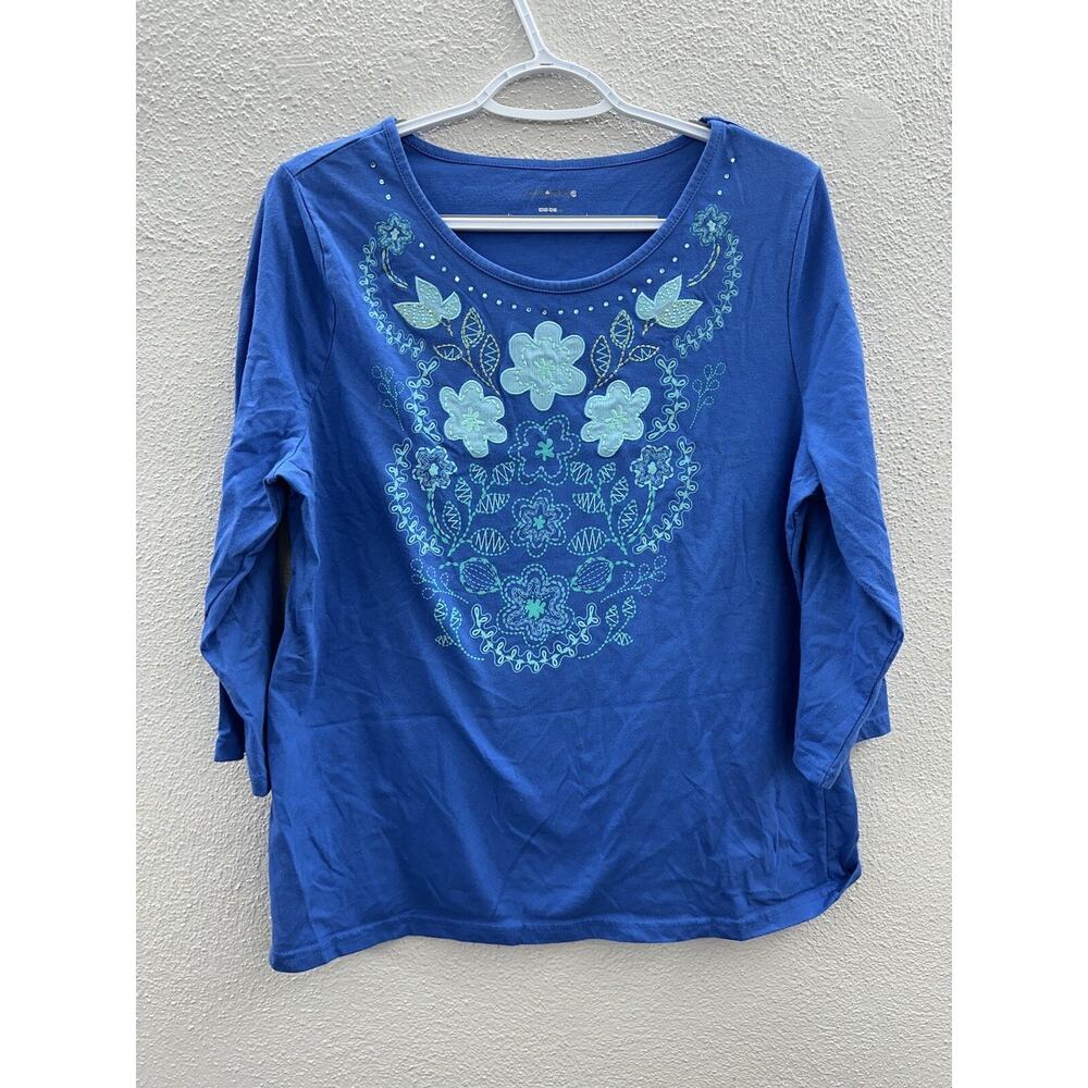 Womens Breckenridge Blue Floral 3/4 Sleeve Shirt Size Unknown